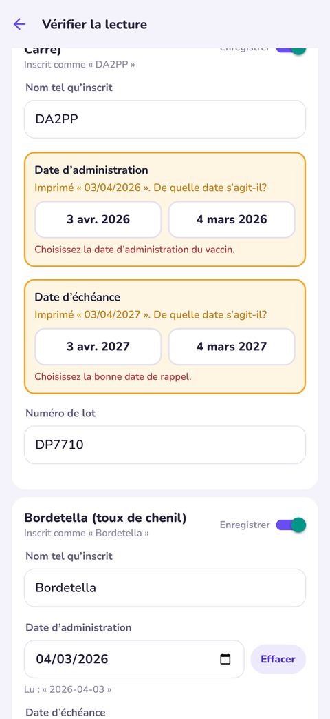 Truffe demande quelle date le papier du vétérinaire veut dire : 3 avril ou 4 mars